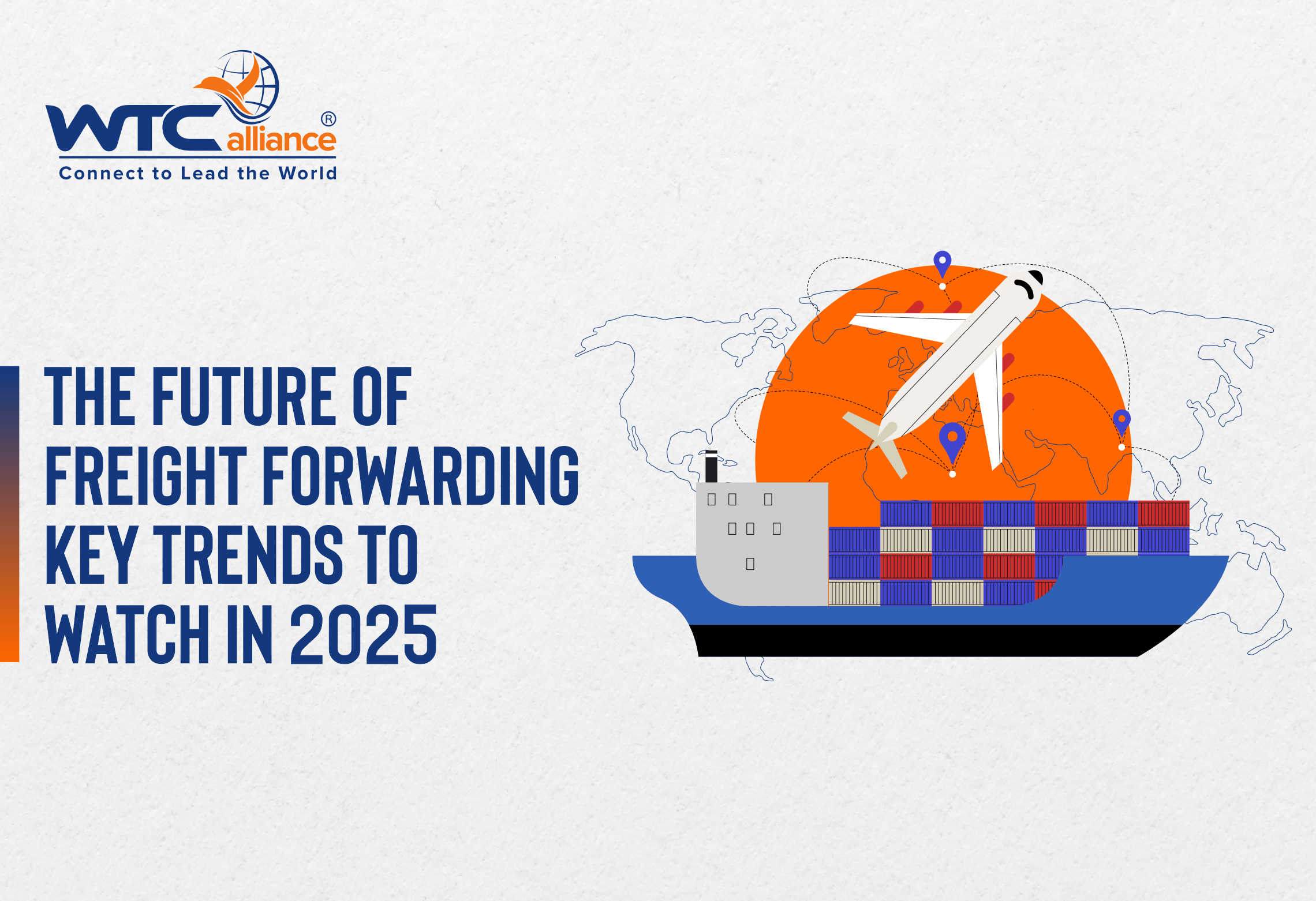 An illustrated banner featuring the WTCalliance logo and the text 'How to Build Strong Partnerships with Overseas Freight Agents.' Two business professionals are shaking hands while standing on interlocking puzzle pieces, symbolizing collaboration and connection in international freight forwarding.